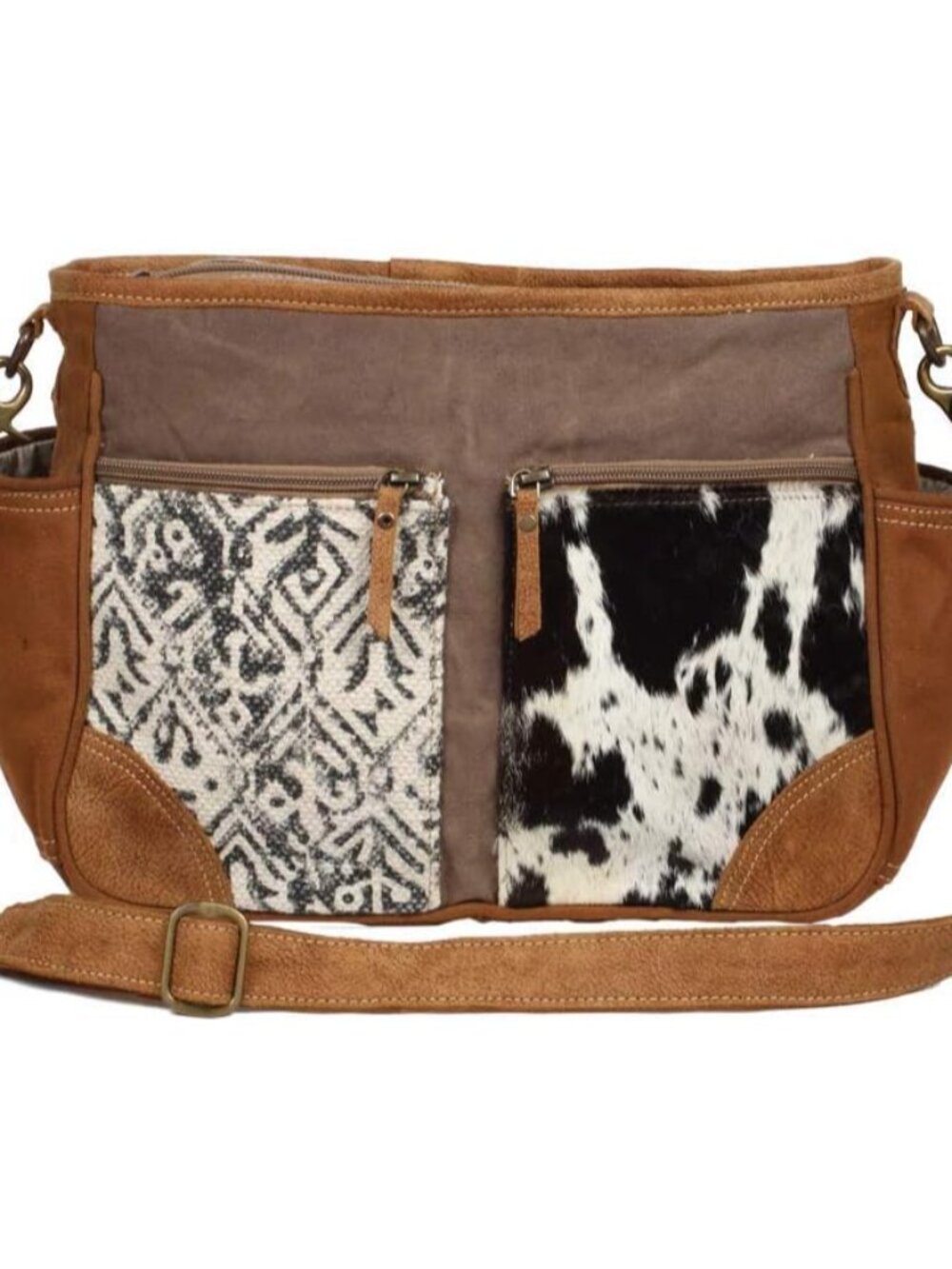 Cow Print Purses for Women - Canvas and Hairon Bag with Leather Shoulder Strap,